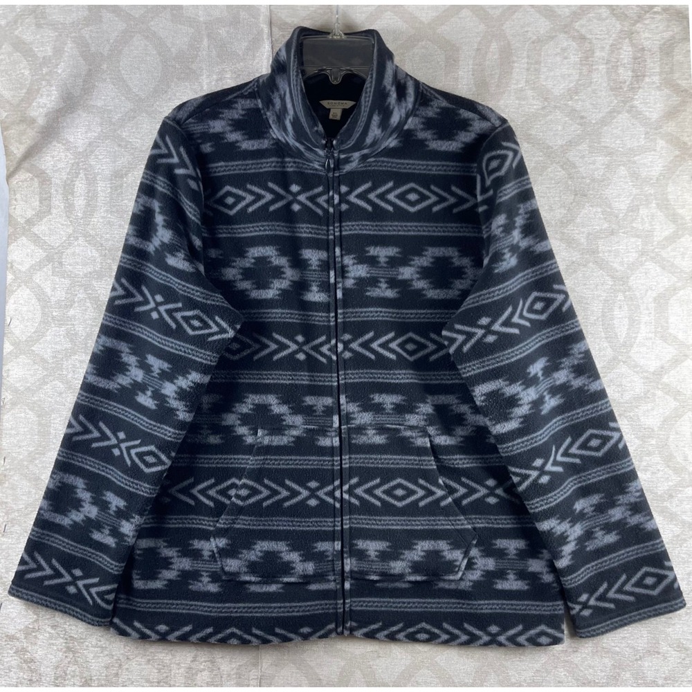 Sonoma Goods for Life Mens XL Black Grey Southwestern Full Zip Fleece Jacket